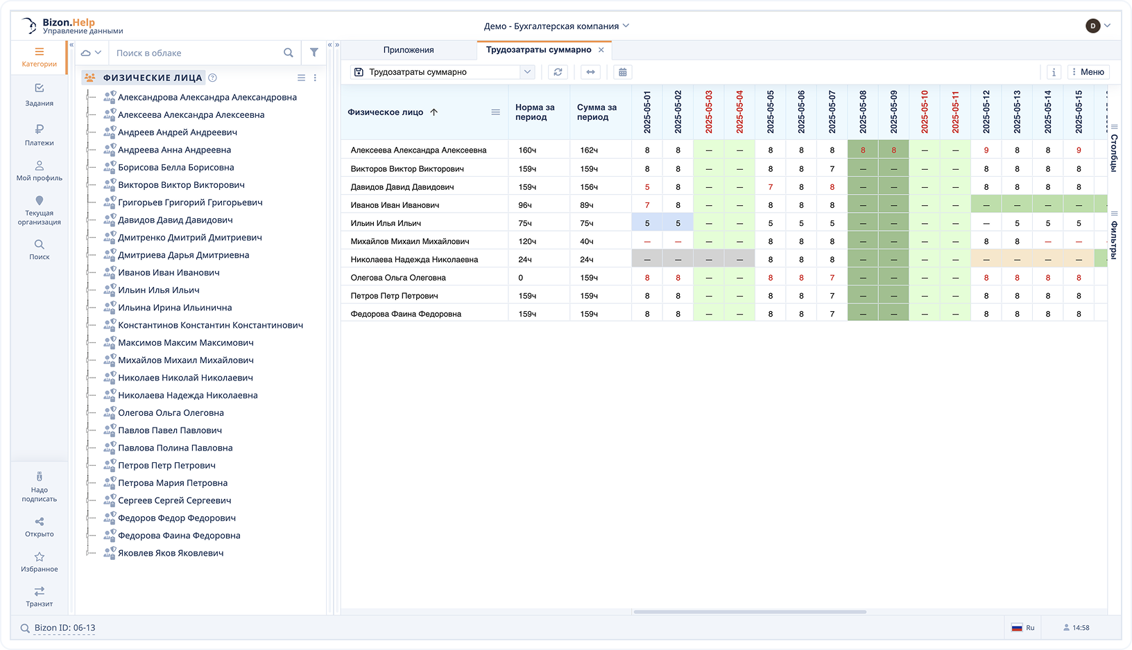 Рабочее пространство Bizon.Help